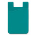 A teal silicone phone wallet featuring a smooth surface and a curved top edge, with a slot for cards.