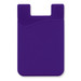 A purple silicone phone wallet with a curved design and a slot at the top for easy attachment.