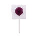 A purple lollipop wrapped in clear cellophane, attached to a white stick. A purple lollipop wrapped in clear cellophane, attached to a white stick.