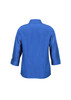 A women's 3/4 sleeve shirt in a vibrant blue, featuring a simple design and a collar on the back.