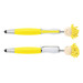 A yellow pen with a smiling head and mop-like hair at the top, featuring a silver clip and accents. A yellow pen with a smiling head and mop-like hair at the top, featuring a silver clip and accents.