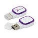 A 4GB purple and white flash drive with a logo, featuring a retractable USB connector. A 4GB purple and white flash drive with a logo, featuring a retractable USB connector.