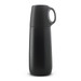 A drink bottle in sleek matte black, featuring a handle and a modern design. It has a logo on the surface.