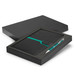 A black notebook with a teal accent and a matching pen, presented in a sleek black gift box. A black notebook with a teal accent and a matching pen, presented in a sleek black gift box.