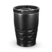 A drink bottle with a textured black exterior and a lid, featuring a sleek, modern design.