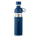 A drink bottle in navy blue with a screw-top lid and a removable cap. It features a logo. A drink bottle in navy blue with a screw-top lid and a removable cap. It features a logo.