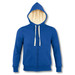 A blue unisex zipped sweatshirt with a cosy sherpa-lined hood and front pockets; features a logo.