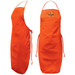 An orange bib apron featuring a logo, designed for workwear use, with adjustable ties at the waist.