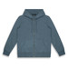 A blue unisex hoodie with a front zip and pockets, featuring a hood and ribbed cuffs. It includes a logo.