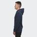 A navy unisex hoodie with a relaxed fit and a hood, featuring a logo on the front.