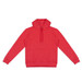 A unisex hoodie in vibrant red with a front pocket and an adjustable hood. Includes a logo detail.