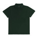 A dark green polo shirt with a collar and three buttons, featuring a logo.