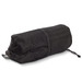 A black mesh and fabric pouch, compactly rolled, suitable for storing a poncho.