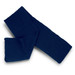 A navy blue ribbed scarf with a soft texture, neatly arranged on a white background. It features a logo.