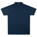 A navy blue polo shirt featuring a collar and a logo. The shirt has short sleeves and a classic fit.