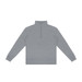 A grey unisex quarter zip jumper with long sleeves and a high collar. It features a central zip and ribbed cuffs.