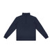 A navy blue unisex quarter zip jumper with long sleeves and a high collar. It features a logo.