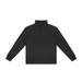 A black unisex jumper featuring a quarter zip and a high collar. The design includes a branding logo.