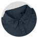 A button-up shirt in dark grey with a classic collar and buttons, featuring a logo.