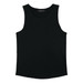A black men's tank top with a simple design and a branded label.