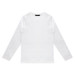 A long-sleeve white crew shirt with a simple design and a logo on the label.