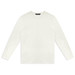 A plain white long sleeve crew shirt, featuring a simple design and a branding logo.