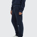 Navy unisex sweatpants with a relaxed fit, featuring an elastic waistband and a logo. Ideal for casual wear.