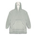 A light green hoodie with a large front pocket and a fleece-lined hood. It features branding.