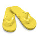 Yellow flip flops with a textured surface and smooth straps, featuring a logo on the sole.