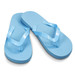 Light blue flip flops with a simple design and a matching thong strap, featuring a logo on the sole.