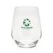 A clear stemless glass featuring a logo. Ideal for enjoying beverages. A clear stemless glass featuring a logo. Ideal for enjoying beverages.