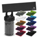A black tube containing a grey cooling towel, with multiple folded towels in various colours displayed around it. A black tube containing a grey cooling towel, with multiple folded towels in various colours displayed around it.