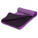 A purple and black rolled cooling towel with a mesh surface, featuring branding. A purple and black rolled cooling towel with a mesh surface, featuring branding.