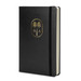 A black Moleskine 2027 planner with a gold palm tree emblem and a matching elastic band.