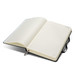 A black Moleskine 2027 Planner, featuring blank, lined pages and an elastic closure.