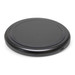A round, black wireless charger with a smooth surface and a port on the side.