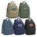 Five canvas backpacks in various colours: beige, green, teal, navy, and black. Each features a logo or branding. Five canvas backpacks in various colours: beige, green, teal, navy, and black. Each features a logo or branding.