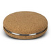 A round cork compact mirror with a sleek metal edge, featuring a natural cork surface. A round cork compact mirror with a sleek metal edge, featuring a natural cork surface.