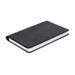 A black notebook with a smooth cover and lined pages, designed for office and business use. A black notebook with a smooth cover and lined pages, designed for office and business use.