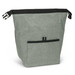 A light grey, insulated lunch cooler with a front pocket and adjustable straps. Features a logo on the front.