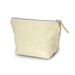 A small, light yellow cosmetic bag with a zip closure, featuring a simple design and a logo. A small, light yellow cosmetic bag with a zip closure, featuring a simple design and a logo.