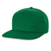 A green flat peak cap with a structured design and a logo at the front. A green flat peak cap with a structured design and a logo at the front.