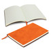 A Genoa Soft Cover Notebook with a vibrant orange cover, open to reveal lined pages and a ribbon bookmark. A Genoa Soft Cover Notebook with a vibrant orange cover, open to reveal lined pages and a ribbon bookmark.