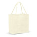A jute tote bag in a light cream colour with two sturdy handles and a simple, unadorned design.