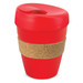 A drink bottle with a red plastic body and a cork band. It features a spill-resistant lid for convenience. A drink bottle with a red plastic body and a cork band. It features a spill-resistant lid for convenience.