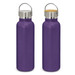 A drink bottle in a vibrant purple finish with a stainless steel lid and a bamboo top. It features a logo. A drink bottle in a vibrant purple finish with a stainless steel lid and a bamboo top. It features a logo.