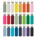 A drink bottle collection featuring various colours, including pink, yellow, green, and blue, with a metal lid and logo. A drink bottle collection featuring various colours, including pink, yellow, green, and blue, with a metal lid and logo.
