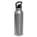 A drink bottle featuring a sleek stainless steel design with a black lid and carrying handle, plus a logo. A drink bottle featuring a sleek stainless steel design with a black lid and carrying handle, plus a logo.
