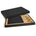 Slate cheese board in a black box with bamboo tray and three wooden-handled cheese knives. Slate cheese board in a black box with bamboo tray and three wooden-handled cheese knives.