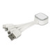 A white Zodiac Charging Cable with multiple connectors including USB, Lightning, and Micro USB. It features a logo. A white Zodiac Charging Cable with multiple connectors including USB, Lightning, and Micro USB. It features a logo.